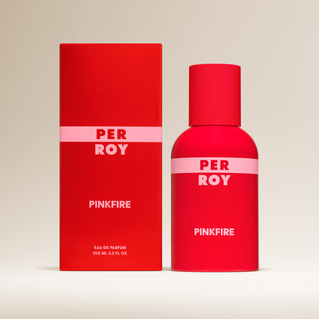 Perroy Packshot flacon et emballage Pinkfire 100ml fond beige